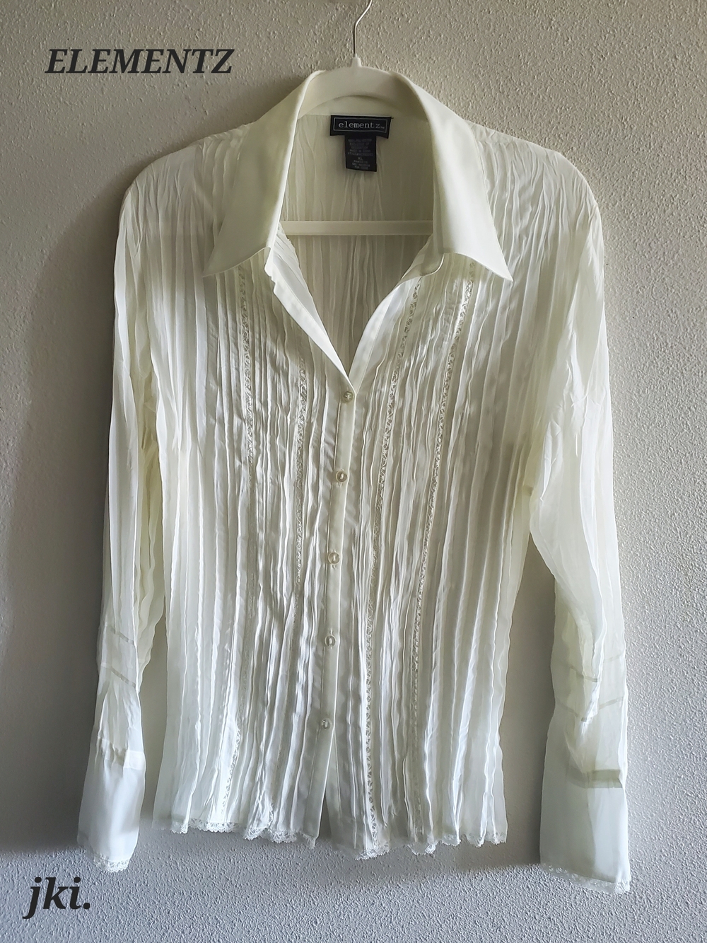 Elementz Ivory Pleated Lace-Trim Blouse